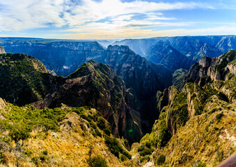 panoramic of beautiful canyon with a lot of mountains in the morning  in valleys of sinforosas guachochi chihuahua 