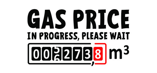 Obraz premium Gas price loading. Cartoon gas, electricity meter counter. Technology sign, counter for distribution domestic gas. pay in euro, rouble or dollar. kWh or m3 sign. measure consumption, control gas price