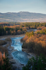 Białka river in the rays of sunset.