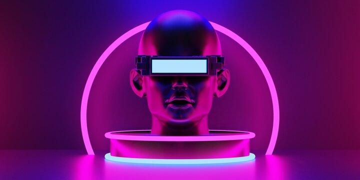 metaverse vr virtual reality with network, gaming of simulation, cyberpunk gamer background, 3d rendering illustration, scifi ai robot technology