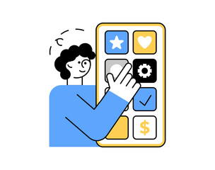 Man push app on mobile phone screen