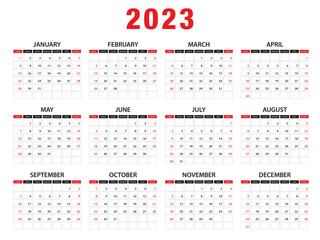 2023 Calendar year vector illustration. week starts on Sunday, Simple planner design template, desk calendar 2023 year, wall calendar 2023 template, print media, advertisement