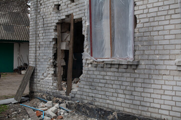 Destroyed house after Russian bombardment
