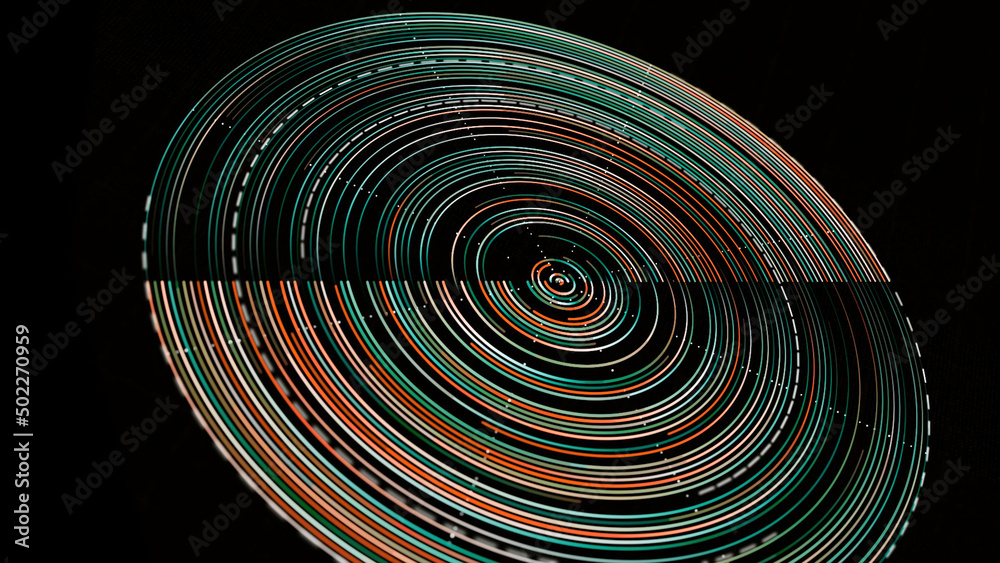 Aufkleber futuristic neon disk. animation. digital disk with circular radius with neon lines on black backgrou