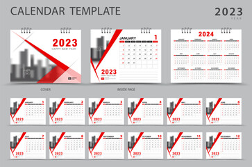 Calendar 2023-2024 template and cover design, Set Desk calendar 2023 template, Set of 12 Months, Week starts on Sunday, wall calendar 2024, Stationery design, corporate planner, print media, Vector - obrazy, fototapety, plakaty