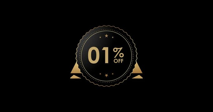1% off animation Isolated on black background, 1 percent Discount badge animation