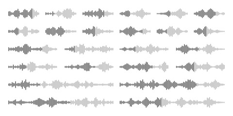Obraz premium Voice message, mail. Social media chat conversation. Messaging app, music player, audio or video editor interface element. Voice assistant, recorder. Sound wave pattern. Vector illustration