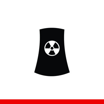 Nuclear power plant silhouette icon in flat style. Non-renewable energy symbol isolated on white background.