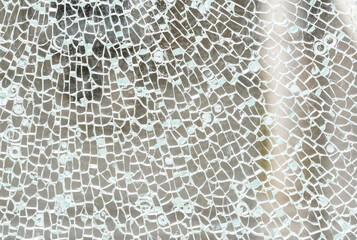 Broken tempered glass simple abstract background texture, shattered glass window object structure macro, detail, extreme closeup, nobody. Damaged cracked glass pane panel simple concept, no people
