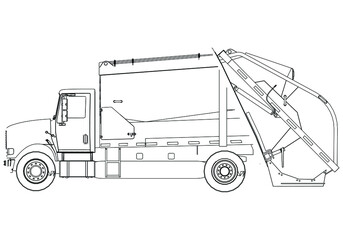 Garbage truck illustration vector. Coloring garbage truck. Suitable for coloring book stock