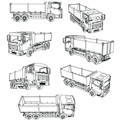 Dumper truck outline vector. Special machines for the building work.