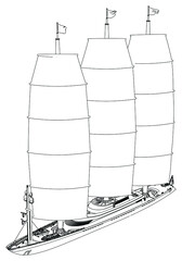 Sailing ship illustration isolated on white background. ship icon. Design elements for logo, label, emblem, sign, brand mark. Vector illustration.