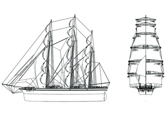 Sailing ship illustration isolated on white background. ship icon. Design elements for logo, label, emblem, sign, brand mark. Vector illustration.