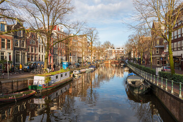 Amsterdam Holland Netherlands on December 11, 2021: Houses by the canal  in winter