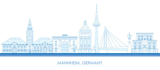 Obraz premium Outline Skyline panorama of city of Mannheim, Germany - vector illustration