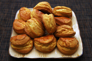 Curds on a plate with a square shape