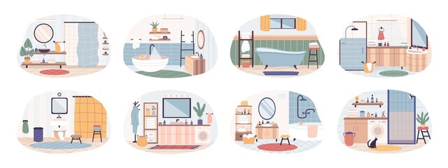 Everyday personal care, morning skincare daily routine,vector illustrations bathroom and shower.