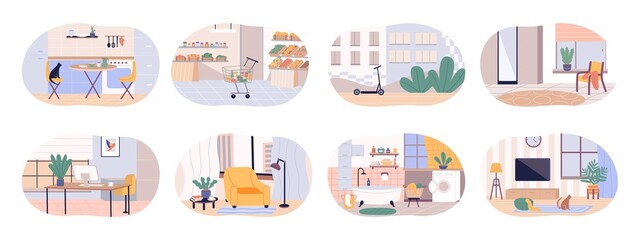 Women activity and leisure illustration. Daily routines and everyday activities of young women spend time