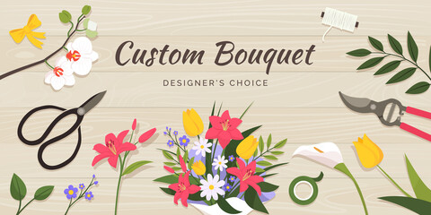 Custom bouquet arrangement promotional banner
