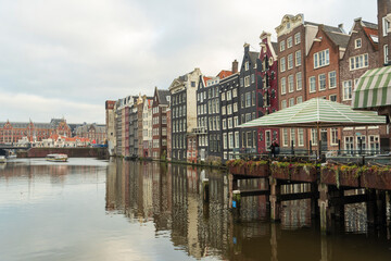Fototapeta na wymiar Amsterdam Netherlands on December 13, 2021 Dutch architecture in the old city