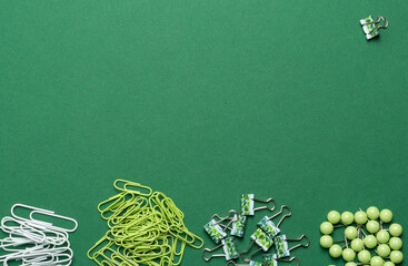 Stationery in green on a green background