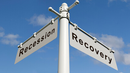 Words recovery and recession on a road sign