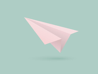 Paper plane 3d vector icon illustration. Cartoon Paper plane illustration on green background. Vector illustration template