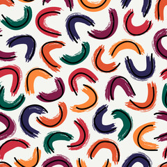 Brushstrokes motif geometric print. Paint brush curve smears seamless pattern. Freehand grunge design background. Trendy handdrawn modern simple geo ornament