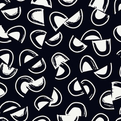 Half circle seamless pattern. Irregular chaotic sliced pieces motif. Hand drawn modern simple geo ornament. Brushstrokes funny print. Freehand doodle design background