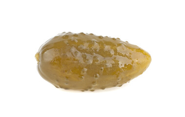 Marinated cucumber isolated on a white background. Gherkin. Salted cornichon.
