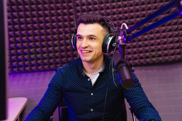 talker professional radio dj with headphones on his head