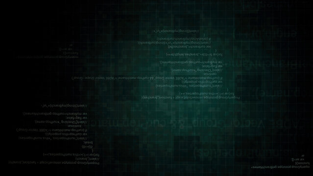 Blocks of abstract program code are written with the background changing color from green to red. Motion. Concept of harmful software and digital alert.