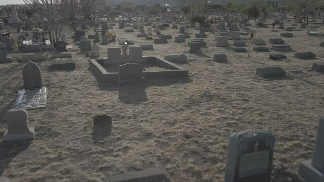 Grave yard, old cemetery drone video