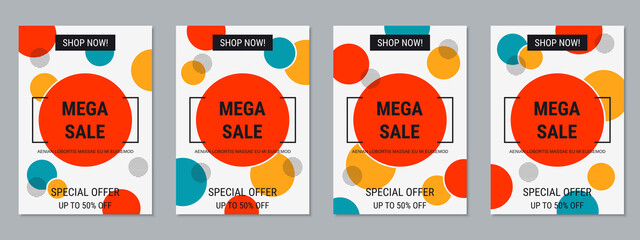 Mega sale banner, business flyer, discount coupon, booklet vector design templates collection. A4 format