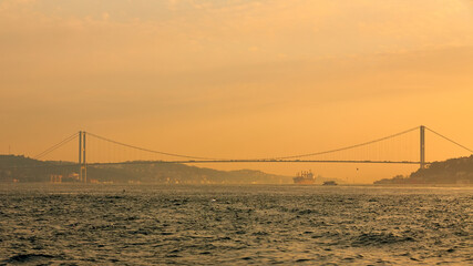 Fototapeta na wymiar Istanbul Bosphorus Bridge. 15th July Martyrs Bridge. Istanbul, Turkey.