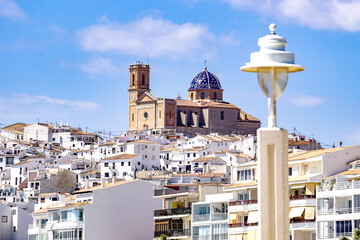 Old town of Altea in Spain with cathedral and mediterranean architecture
