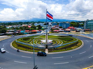 Beautiful aerial view of the new Flag roundabout in Costa Rica, Rotonda de la bandera, un San José