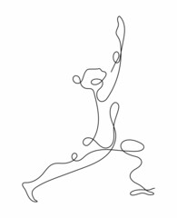 Yoga pose vector in continuous line art, hand drawing style on the white background. Yoga girl minimalism sport illustration.