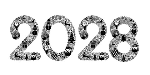 2028 Happy New Year in golden design, Holiday greeting card design.