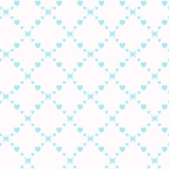 Fototapeta premium Netting abstract seamless pattern with butterflys and hearts. Cute grid Y2K background. Nostalgic 2000s vector print. Retro girly lattice backdrop 1990s style