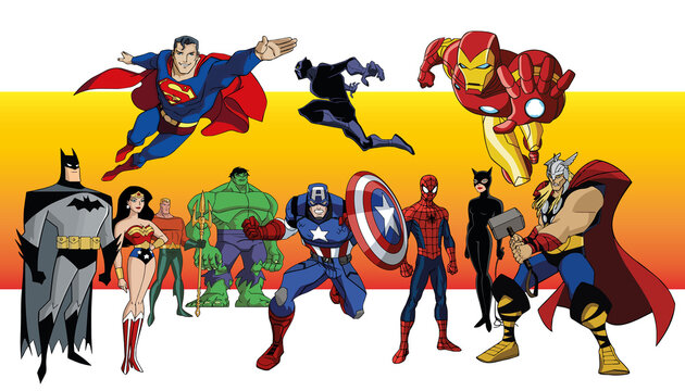Vector Superheroes set with marvel studios and DC comics silhouettes