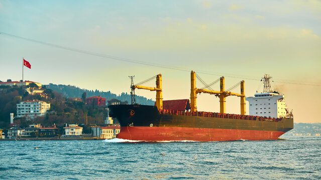 Bulk carrier in Bosphorus Strait, Istanbul, Turkey