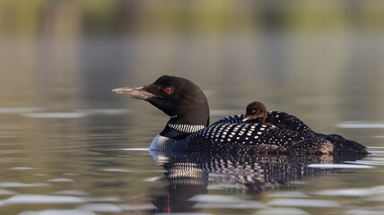 A common loon and chick in Maine 