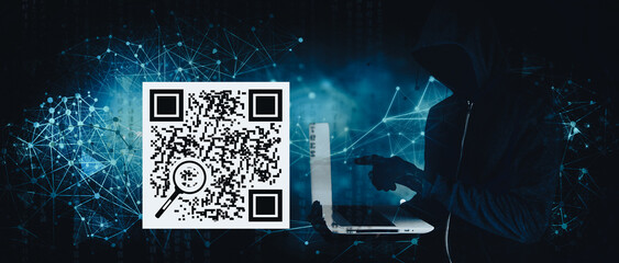 QR code and hacker with laptop