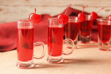 Shot cocktails on wooden background