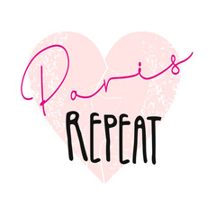 T-shirt design of the word Paris over a pink heart isolated on white . Design for valentine