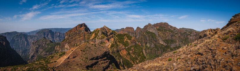 Fototapeta na wymiar Mountain trail Pico do Arieiro, Madeira Island, Portugal. October 2021. Panoramic picture