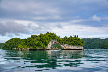 Fototapeta na wymiar Natural arch, Rock island southern lagoon (UNESCO world heritage site ), Koror, Palau