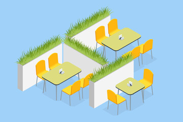 Isometric Fast Food Court, Restaurant Interior, Catering, Shopping Mall