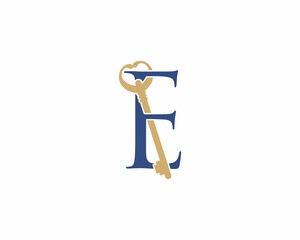 Letter E With old Key Logo Vector 001